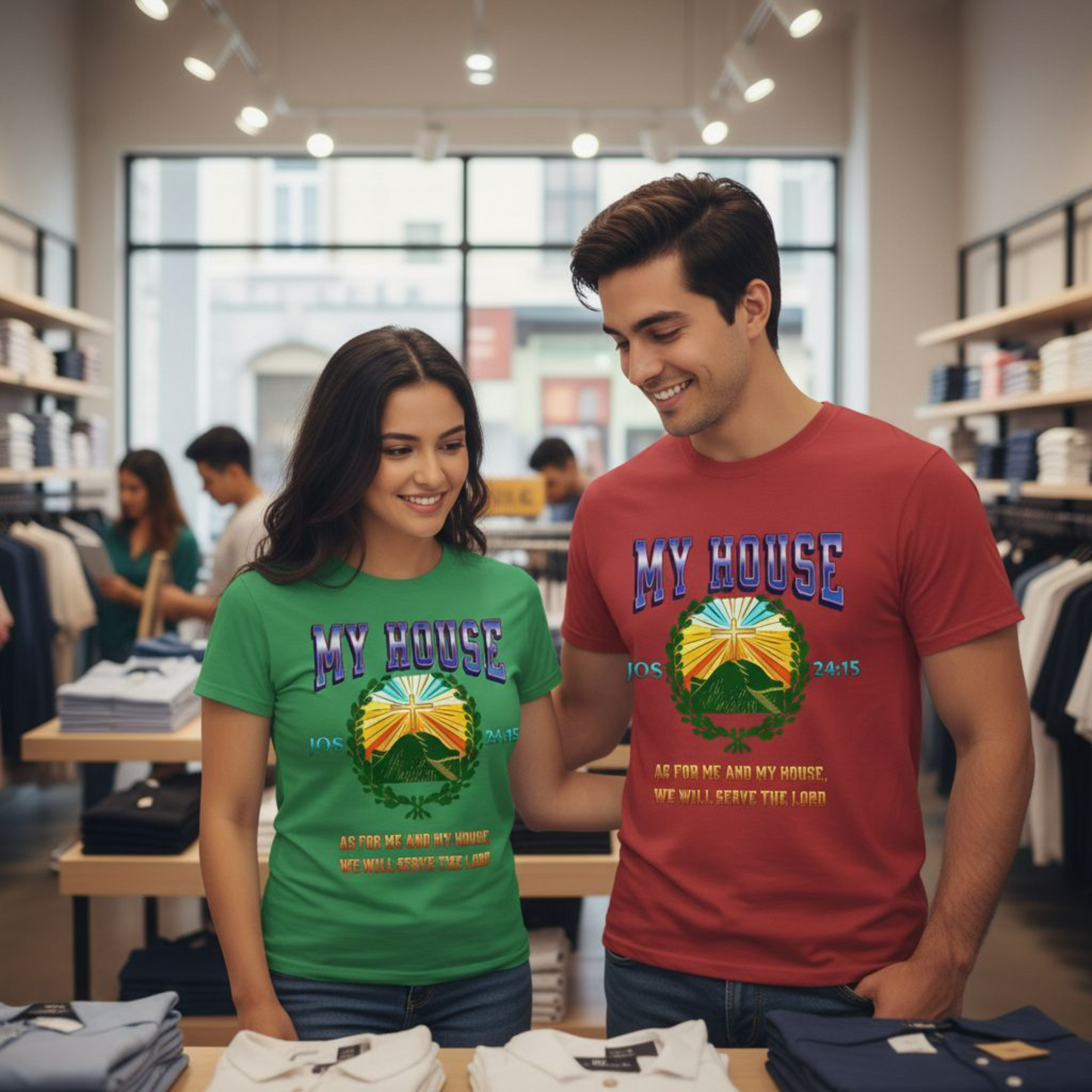 Joshua 24:15  As for me and my house, we will serve the Lord.  Proclaim your faith with this shirt from scripture.