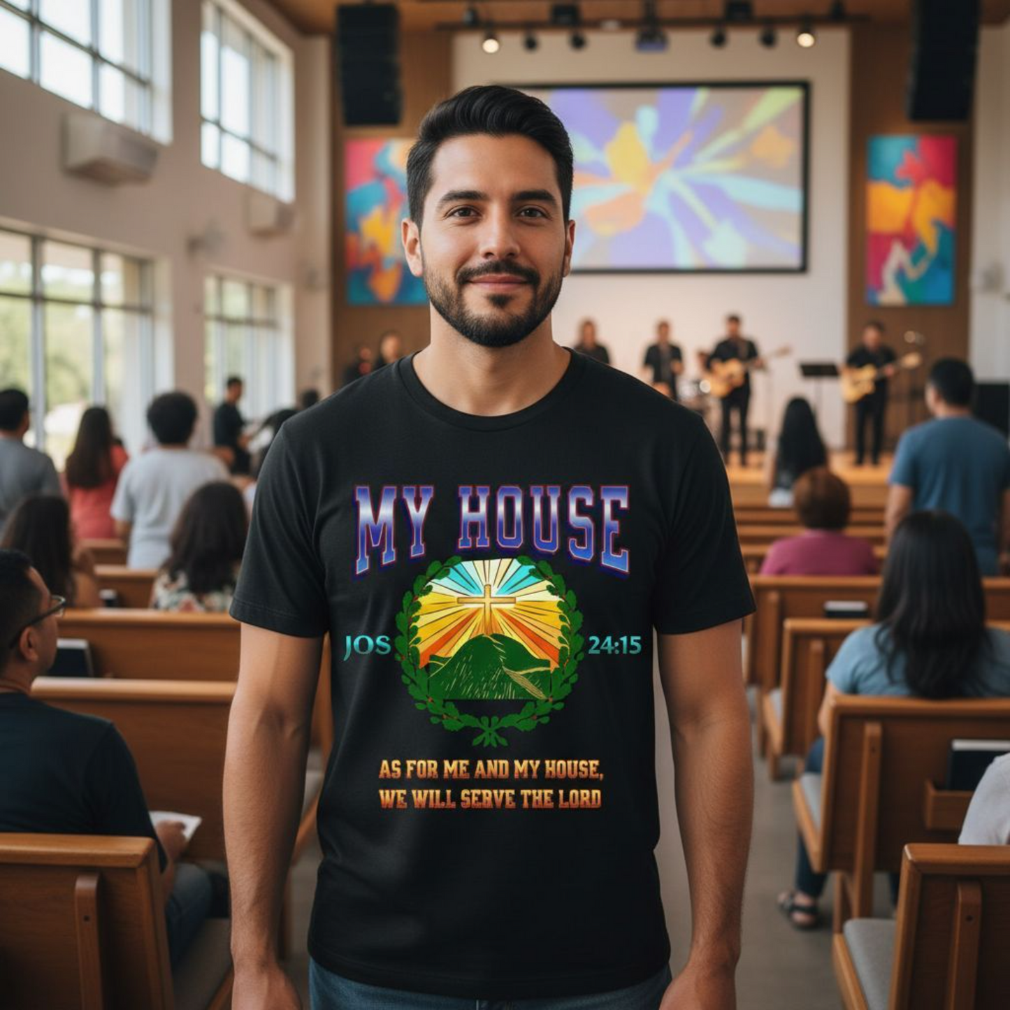 Joshua 24:15  As for me and my house, we will serve the Lord.  Proclaim your faith with this shirt from scripture.